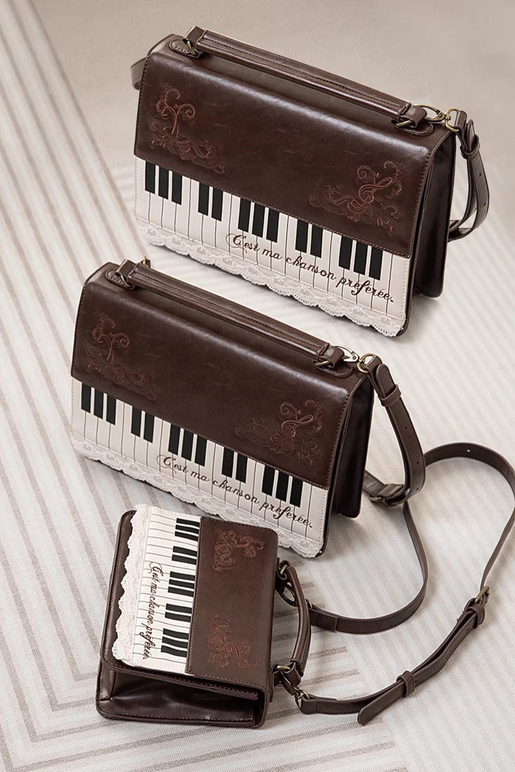 Brown Piano Embroidered Lace Vintage Lolita Backpack