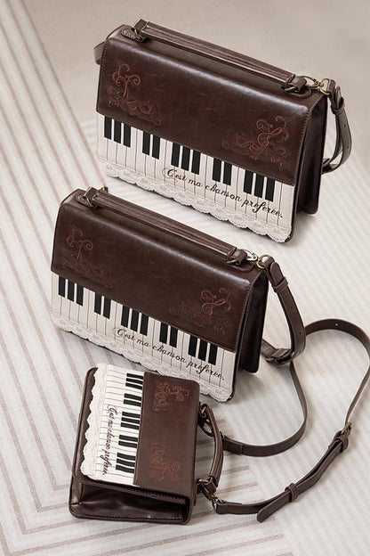 Brown Piano Embroidered Lace Vintage Lolita Backpack