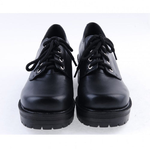 Black Synthetic Leather Round Toe Military Style Platform Lolita Shoes