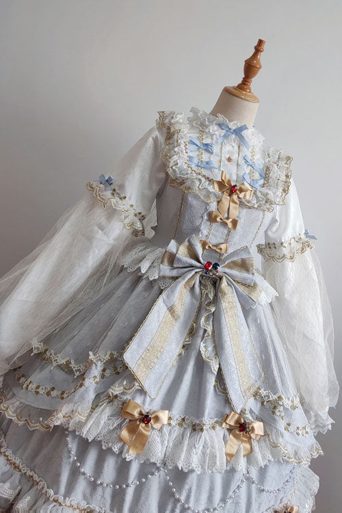Blue Hanayome Bowknot Princess Multi-Layer Ruffled Sweet Lolita JSK Dress