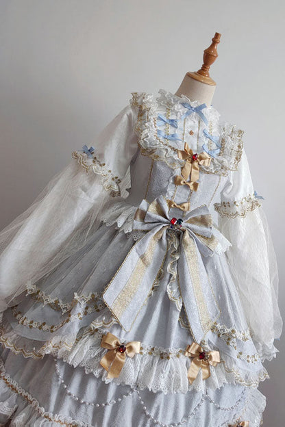 Blue Hanayome Bowknot Princess Multi-Layer Ruffled Sweet Lolita JSK Dress