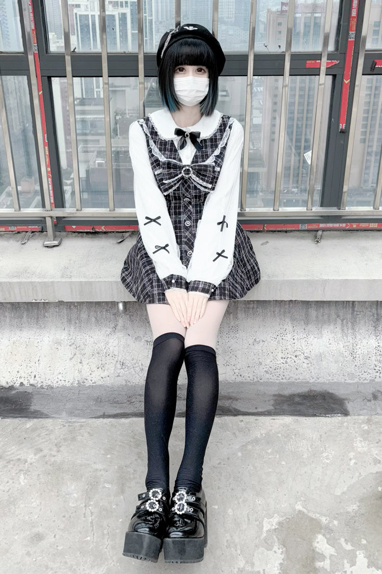 Black/White [Love Sonata] Long Sleeves Ruffle Bowknot Lace Jirai Kei Japanese Dress Set