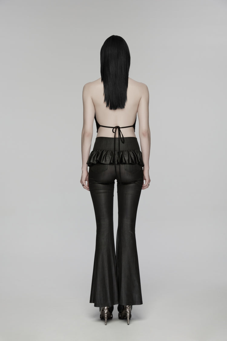 Black Ruffled Women's GothicRuffled Cobweb Pattern Flared Pants