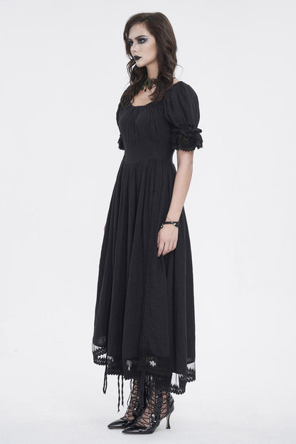 Black Short Sleeves Ruffle Drawstring Women's Gothic Dress