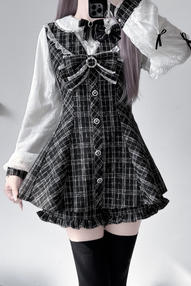 Black/White [Love Sonata] Long Sleeves Ruffle Bowknot Lace Jirai Kei Japanese Dress Set