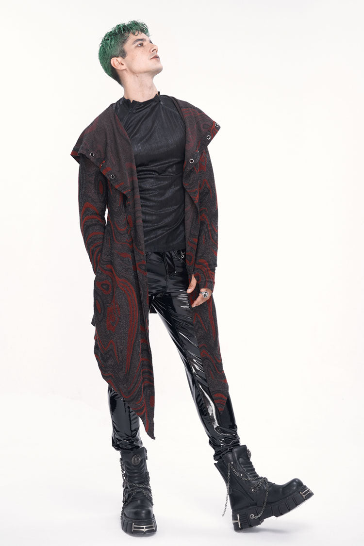 Red Irregular Multi Chain Men's Gothic Coat With Hood