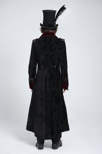 Black/Red Lapel Collar Embroidery Zipper Men's Gothic Handsome Coat