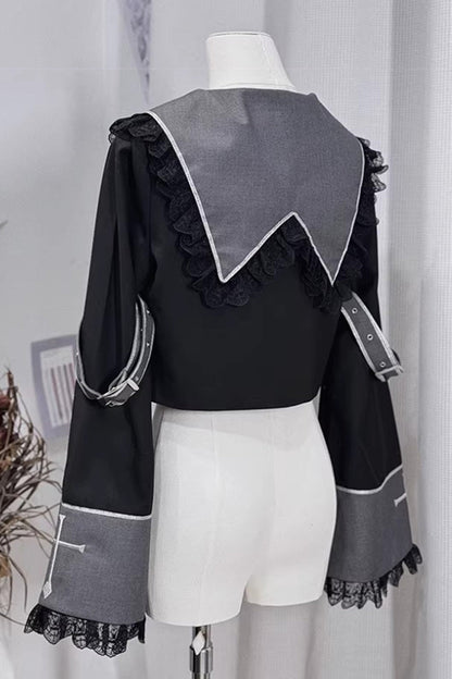 Black [Rules of the Otherworld] Long Sleeves Gothic Ouji Lolita Shorts Coat Set