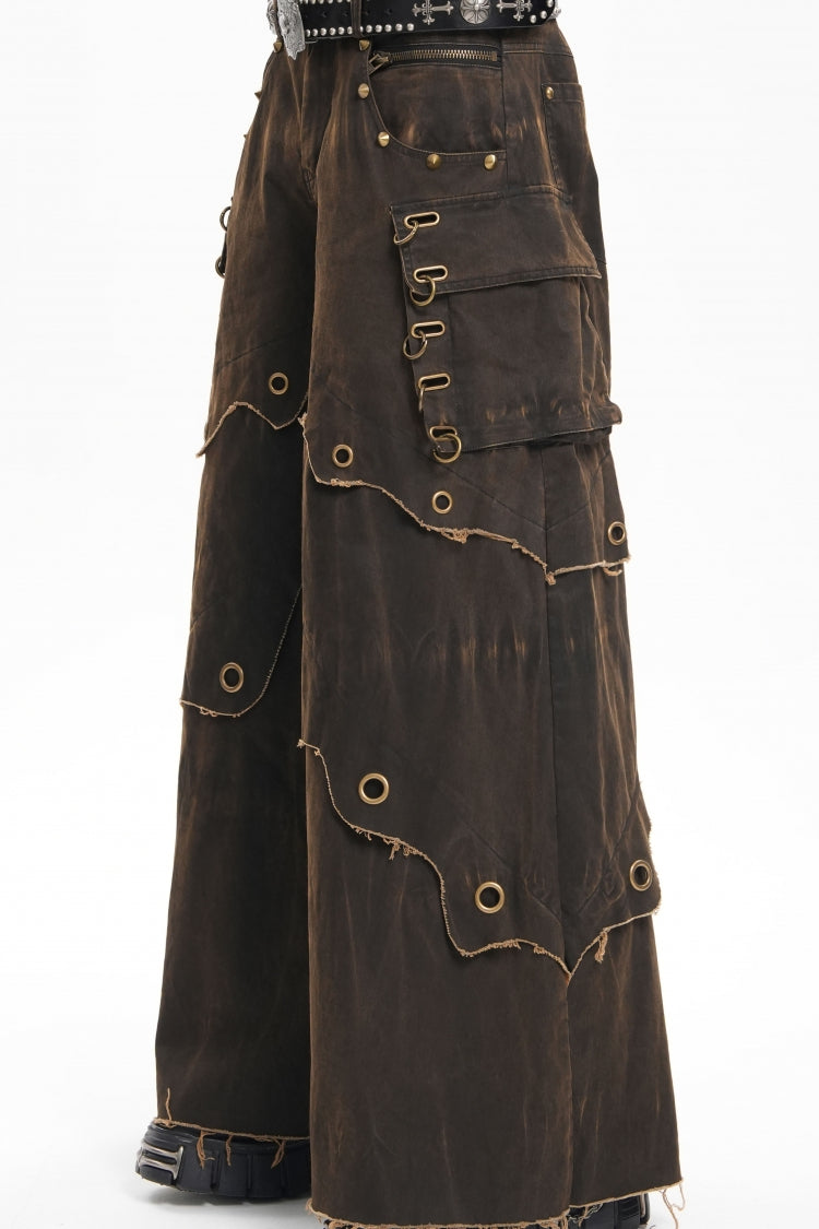 Coffee Eyelet Men's Gothic Pants Pocket Trousers