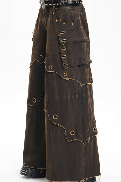 Coffee Eyelet Men's Gothic Pants Pocket Trousers