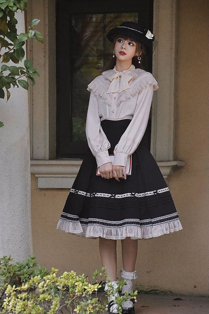 Solid Color Baroque Manor Bowknot High Waisted Ruffled Sweet Lolita Skirt 3 Colors