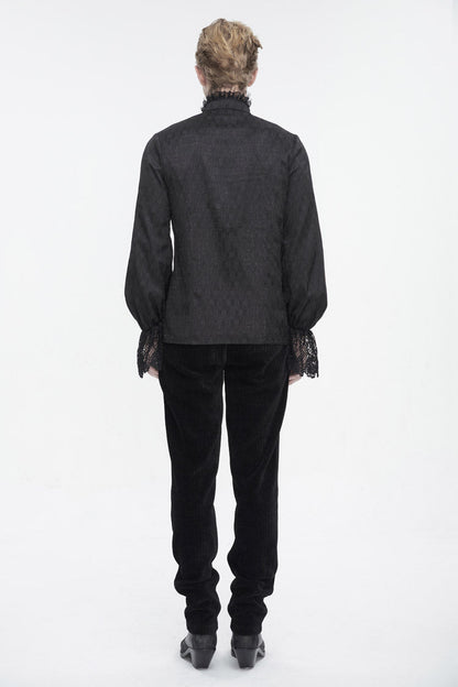 Black Stand Collar Puff Sleeved Lace Splice Men's Gothic Shirt