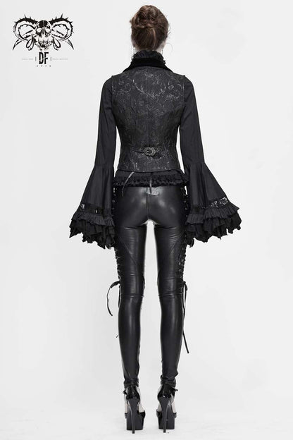 Black Velvet 3D Jacquard Low Collar Women's Gothic Waistcoat