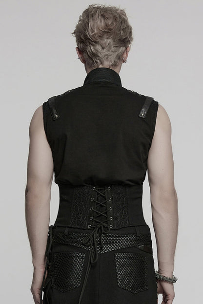 Black Skull Stitching Lace-Up Mesh Men's Gothic Girdle