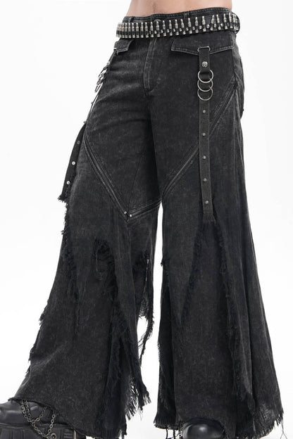 Black Ripped Rings Studs Men's Gothic Pants