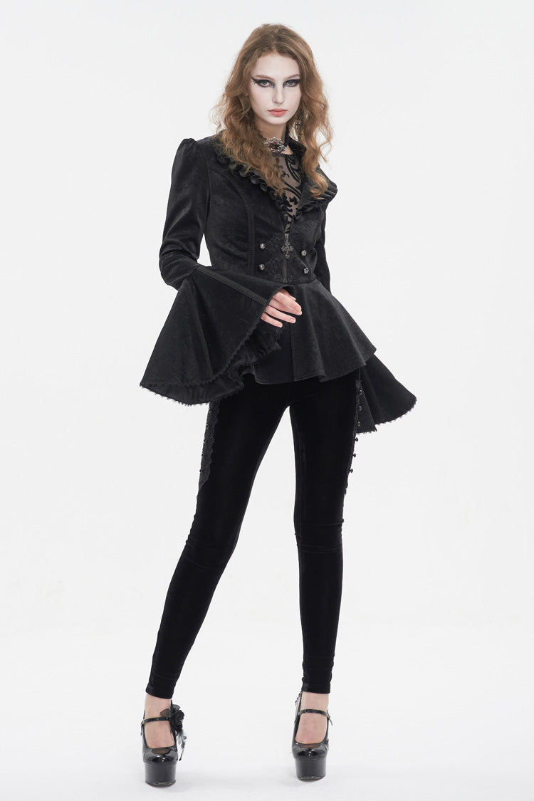 Black Ruffled Collar Flared Sleeved Women's Gothic Jacket