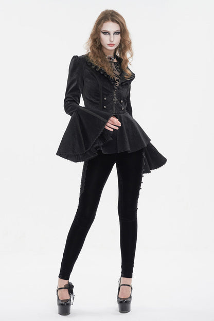 Black Ruffled Collar Flared Sleeved Women's Gothic Jacket