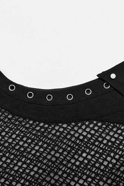 High Collar Sleeveless Rivet Decoration Sheer Mesh Men's Steampunk Vest 2 Colors