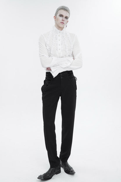 White Irregular Stand Collar Puff Sleeved Ruffled Men's Gothic Shirt