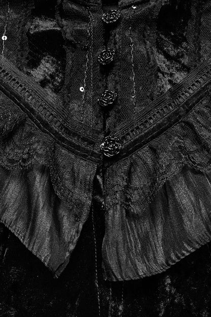 Black Sleeveless Ruffle Stitching Lace Women's Gothic Cape