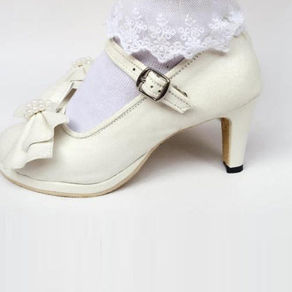 White Pearl Bowknot High Heel Classic Lolita Shoes