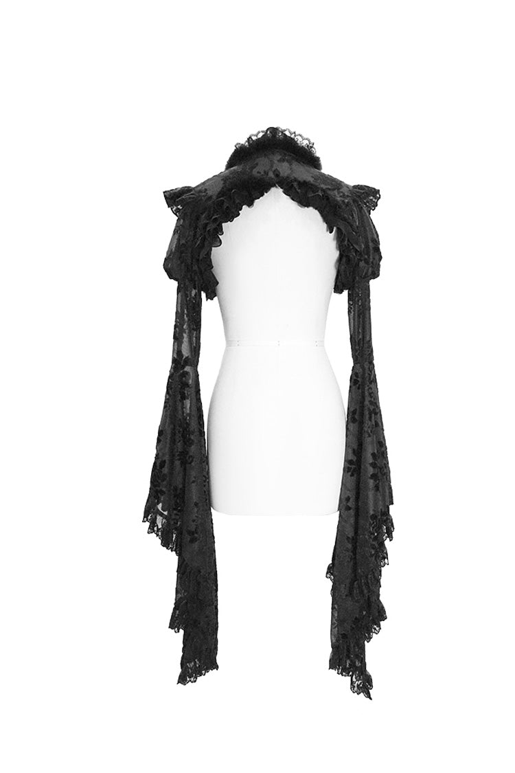 Black Transparent Lace Trim Big Trumpet Sleeve 3D Flower Rabbit Fur Lace Women's Gothic Shawl