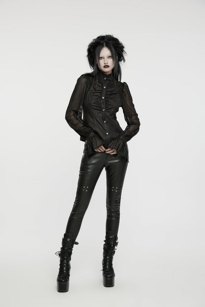 Black Stand Collar Stitching Mesh Women's Punk Blouse