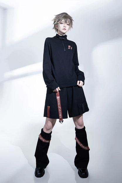 Black [Nameless Blade] Stand Collar Long Sleeves Gothic Prince Ouji Lolita Shorts Set