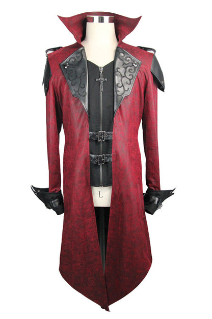Punk Handsome Red Hooded Leather Long Mens Coats