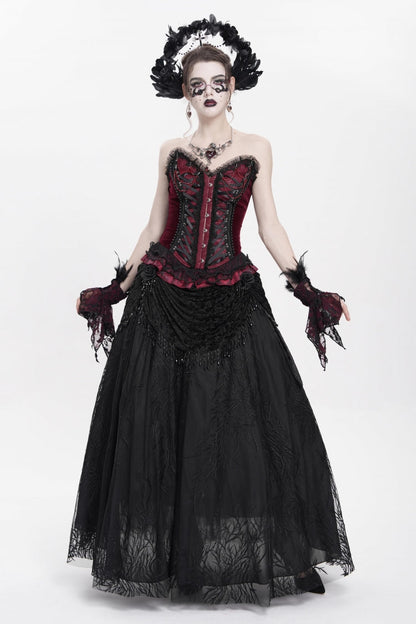 Red Sleeveless Beaded Lace Lace-Up Women's Gothic Overbust Corset