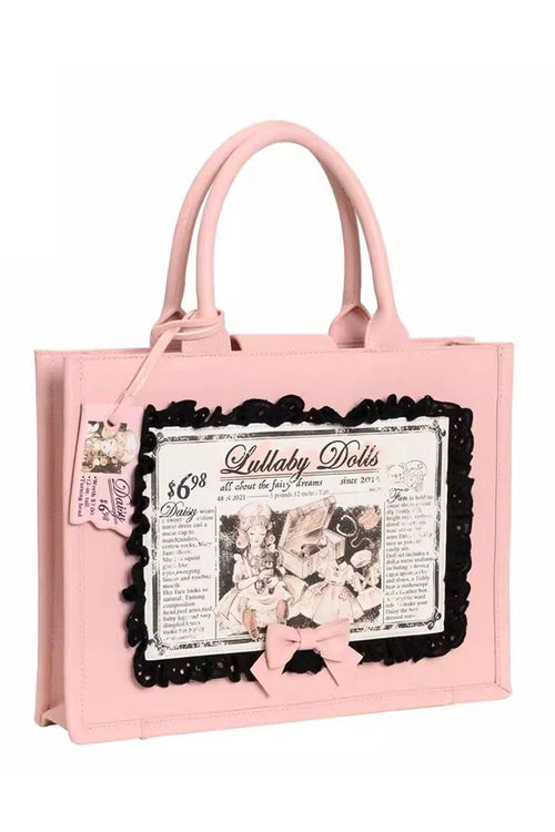 Pink Antique Doll Wall Print Sweet Japanese Lolita Handbag