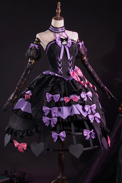 Black/Purple [Identity V] Ruffle Cardigan Bowknot Lace-Up Gothic Anime Cosplay Lolita Jsk Dress