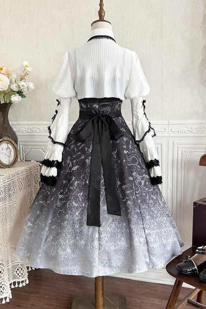 Black/White Print Bone Magic Ruffle Cardigan Lace Classic Gothic Princess Lolita Jsk Dress