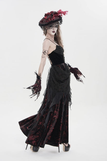 Black/Red Sleeveless Multi-Layered Hanayome Lace Lace-Up Women's Gothic  Wedding Dress Printed Tassels Lace-up Slip Dress