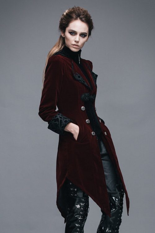 Red Embroidered High Collar Party Womens Gothic Coat