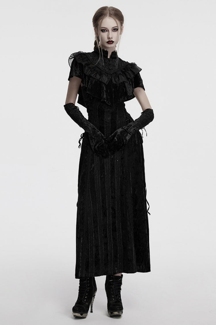 Black Sleeveless Ruffle Stitching Lace Women's Gothic Cape