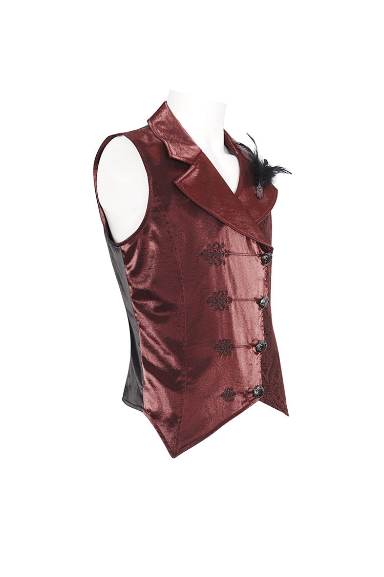 Red Embossed Feather Men's Gothic Waistcoat