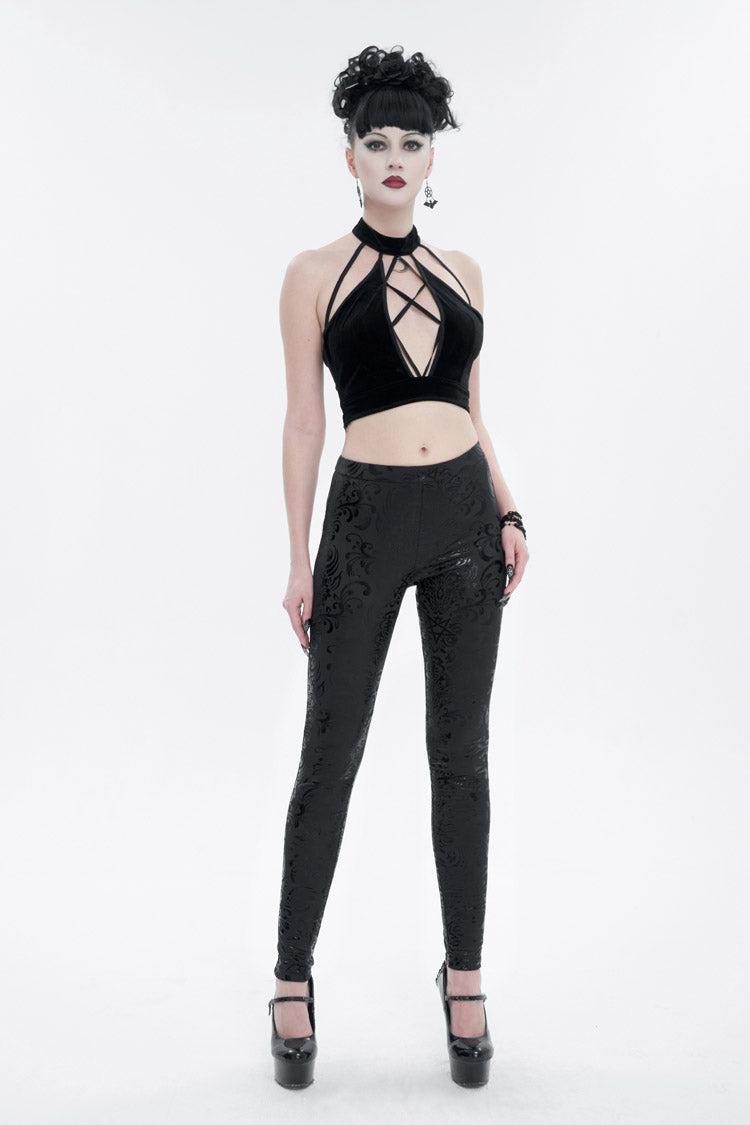 Black Stretch Pentagram Knit Special Print Women's Gothic Leggings