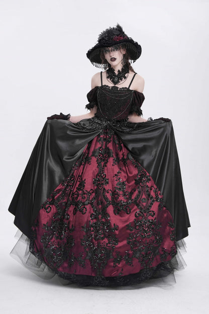 Black/Red Off Shoulder Embroidery Stitching Lace Women's Gothic Dress