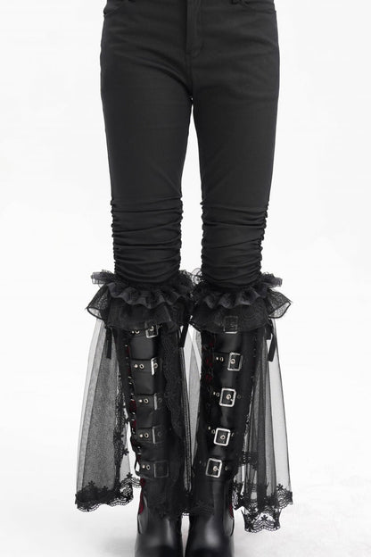 Black Ruffle Stitching Lace Women's Gothic Pants