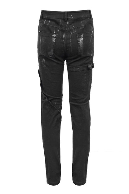 Black Punk Mecha Hand Painted Slim Mens Pants