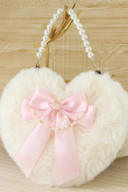 Fluffy Heart Cartoon Bowknot Pearl Sweet Lolita Handbag 17 Colors