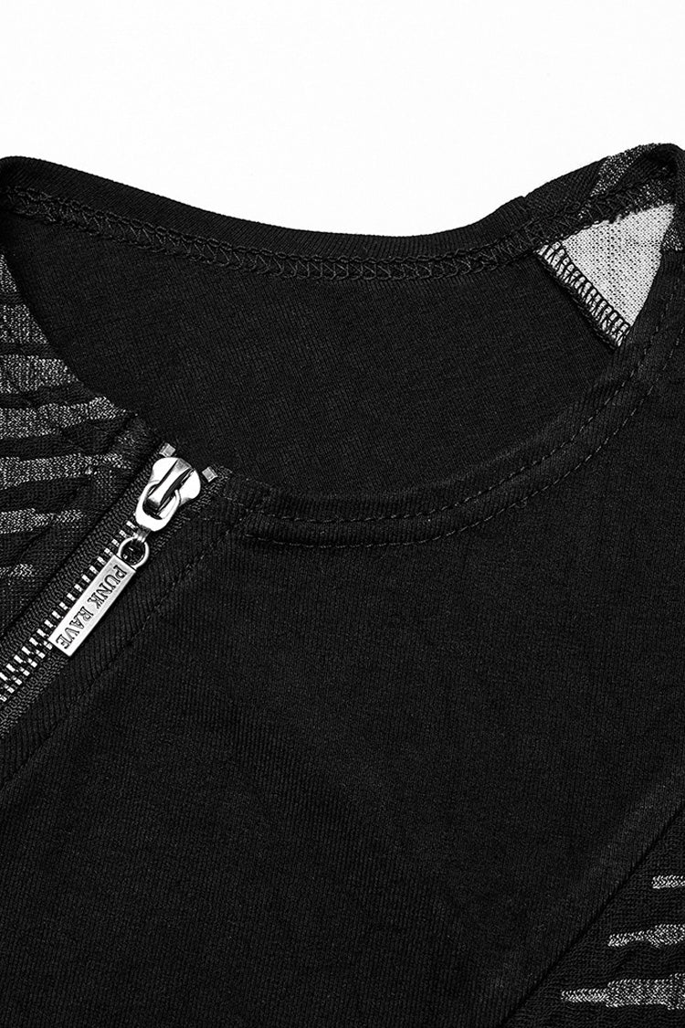 Black Sleeveless Print Asymmetric Zipper Men's Punk Tank Top