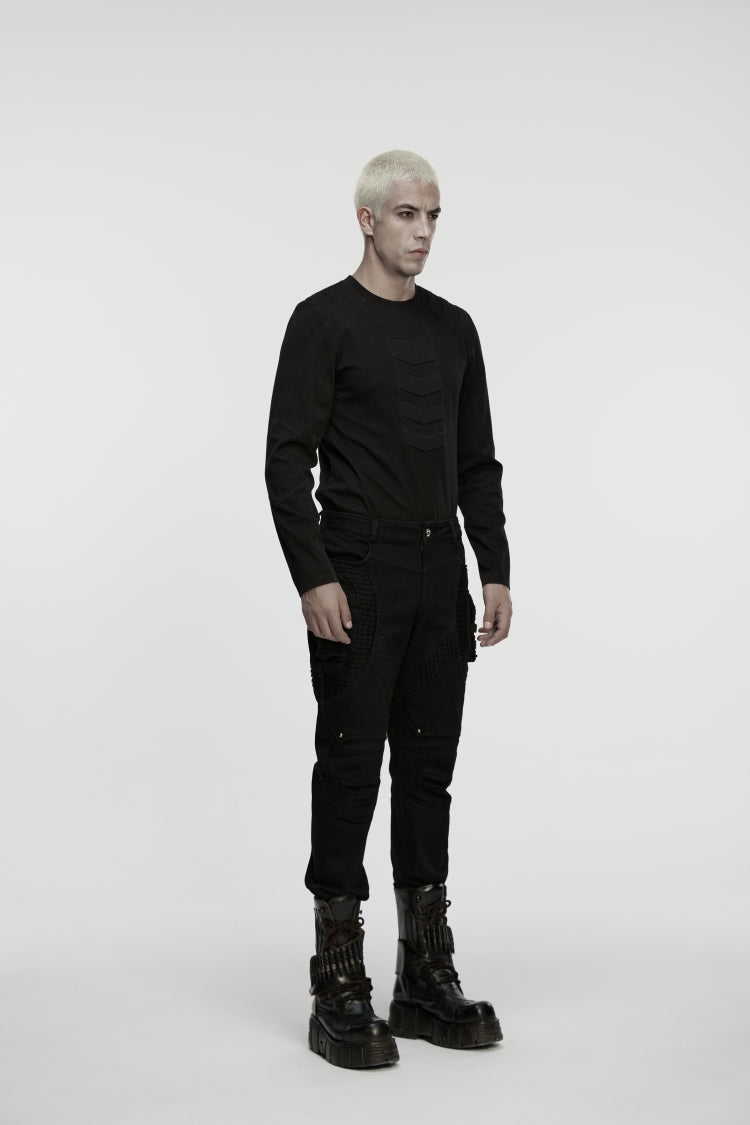 Black Studded Pleated Men's Punk Pants