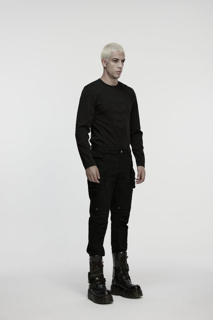 Black Studded Pleated Men's Punk Pants
