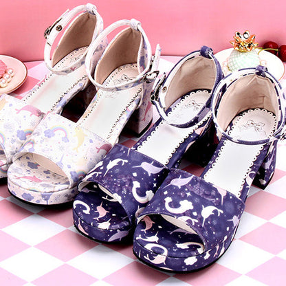 Dreamy Cute Fish Printing Round toe Sweet Lolita Sandals