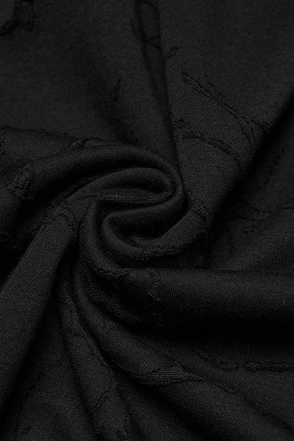 Black Stand Collar Long Sleeves Embroidered Ripped Studded Loose Men's Punk T-Shirt