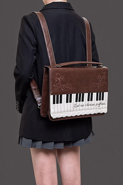 Brown Piano Embroidered Lace Vintage Lolita Backpack