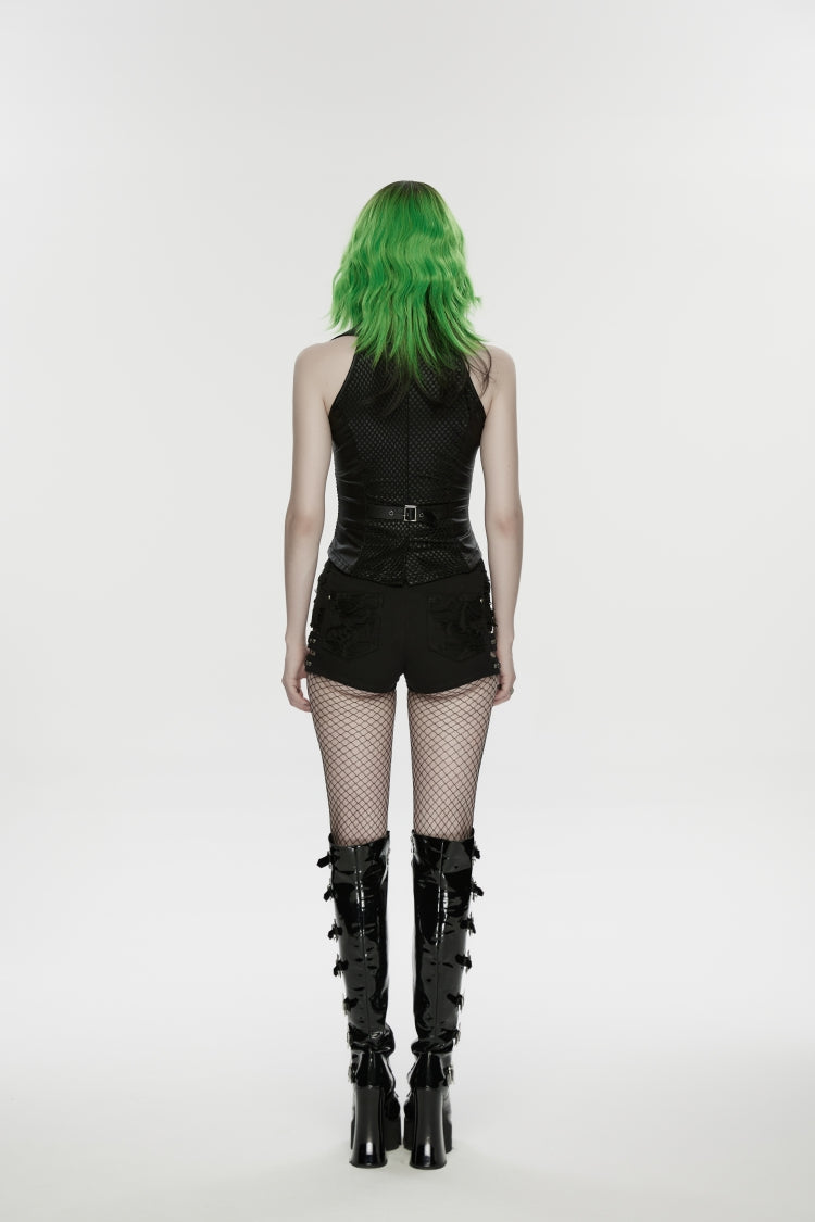 Black Ripped Studded Women's Punk Shorts