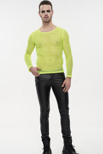 ellow Gothic Elasticity High Neck Long Sleeve Mesh Men's Shirt